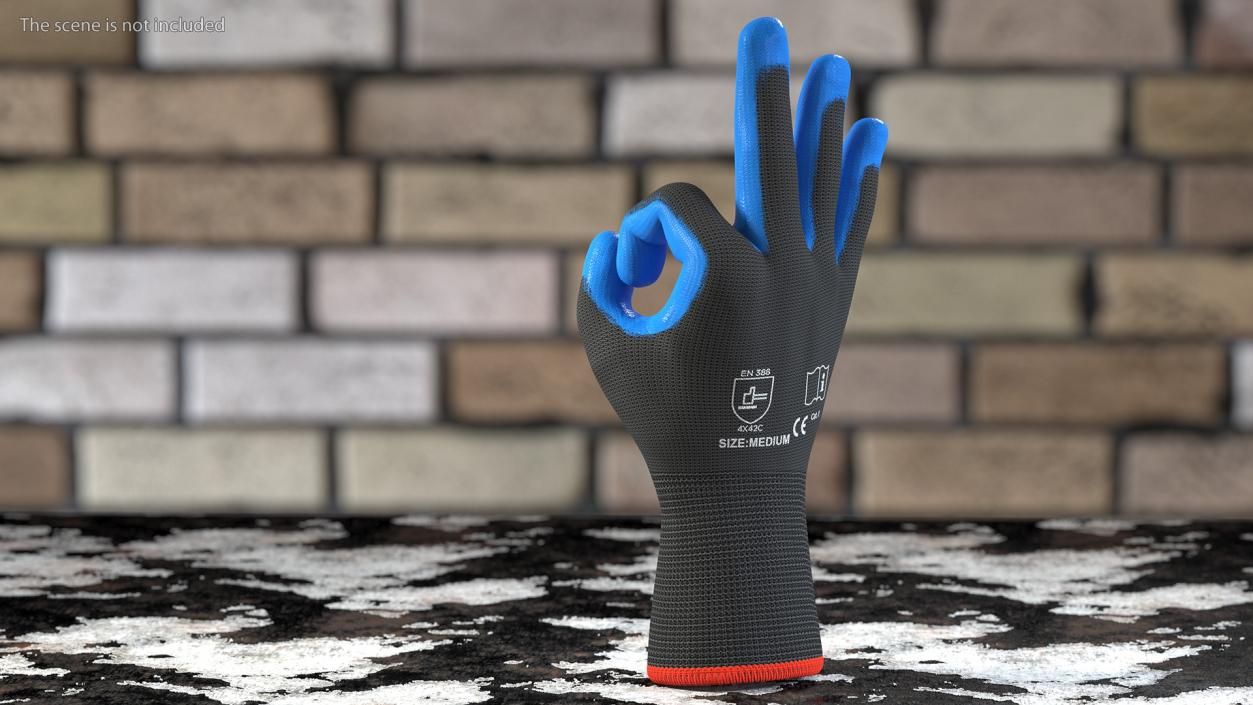 Safety Work Gloves OK Hand Gesture Blue Gray 3D model