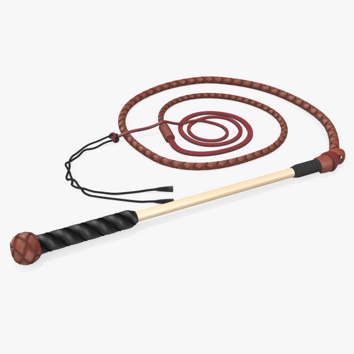 Braided Leather Bullwhip Coiled Brown 2 3D model