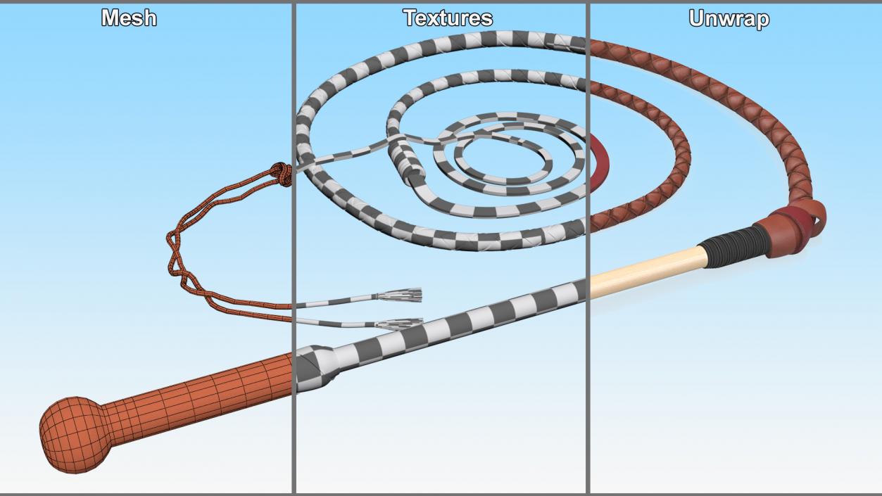 Braided Leather Bullwhip Coiled Brown 2 3D model