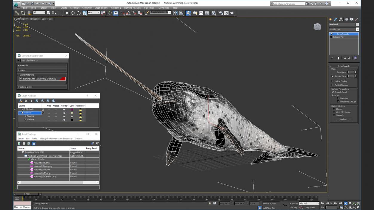 3D Narwhal Swimming Pose