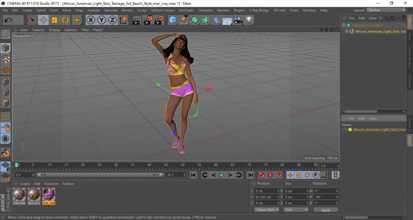 African American Light Skin Teenage Girl Beach Style 3D