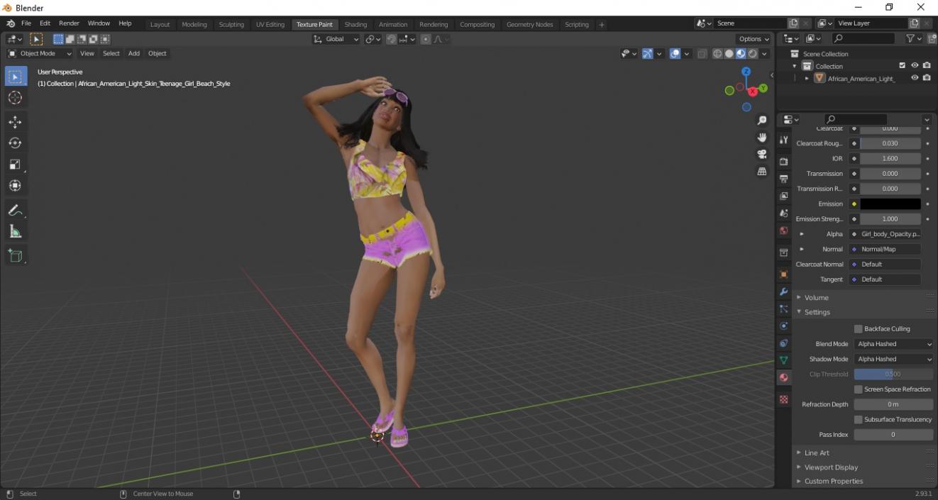 African American Light Skin Teenage Girl Beach Style 3D