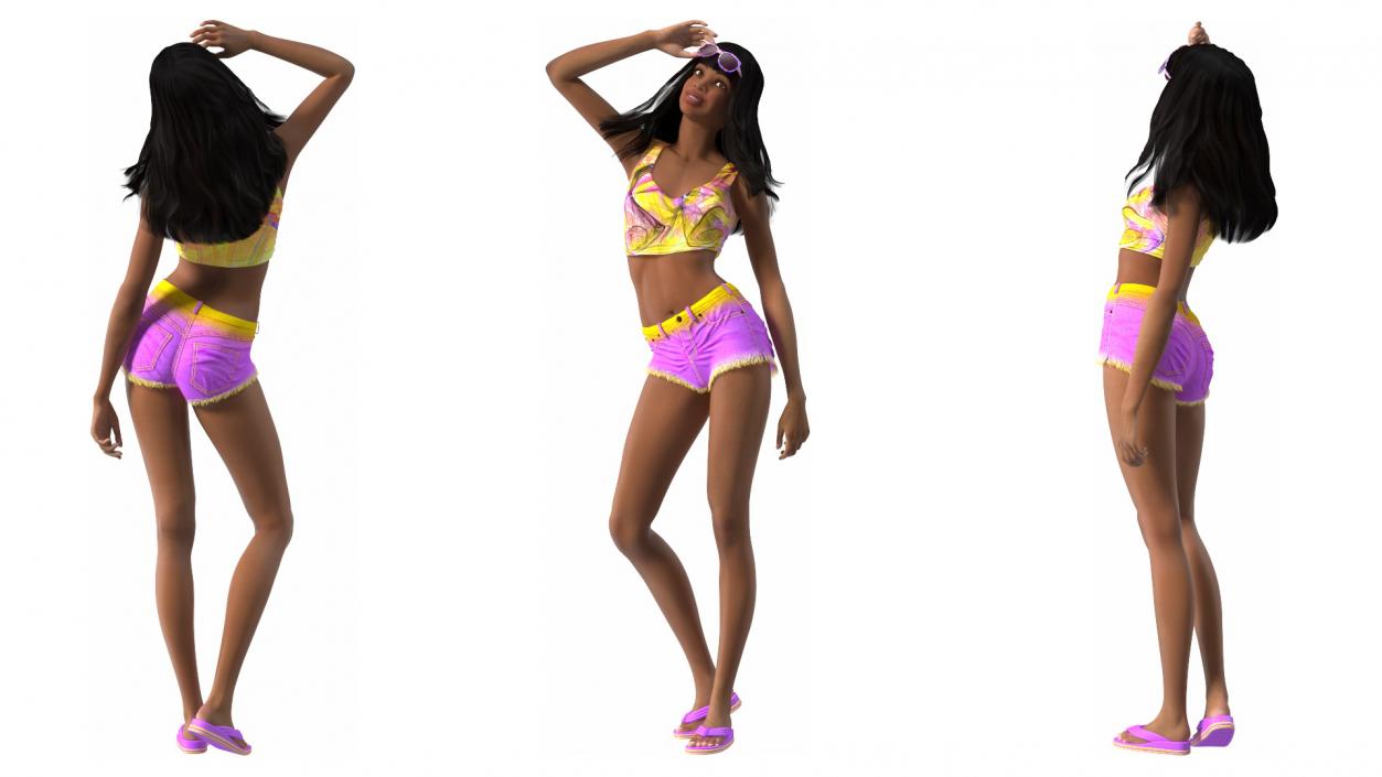 African American Light Skin Teenage Girl Beach Style 3D