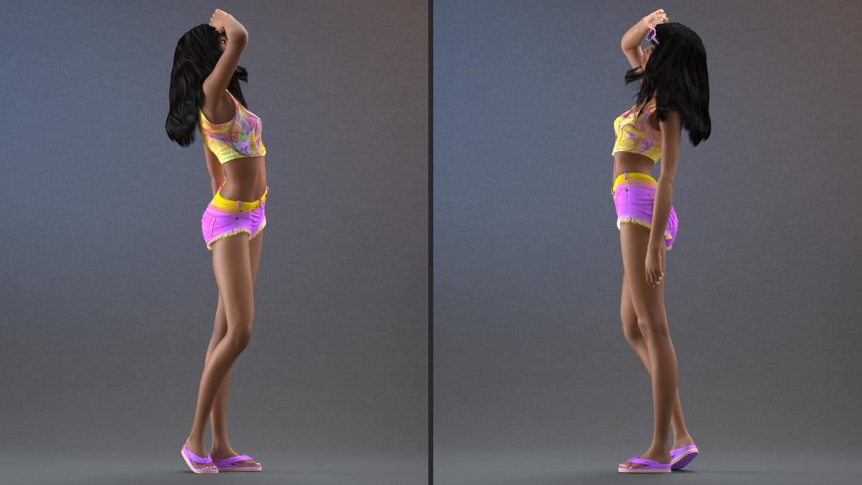 African American Light Skin Teenage Girl Beach Style 3D