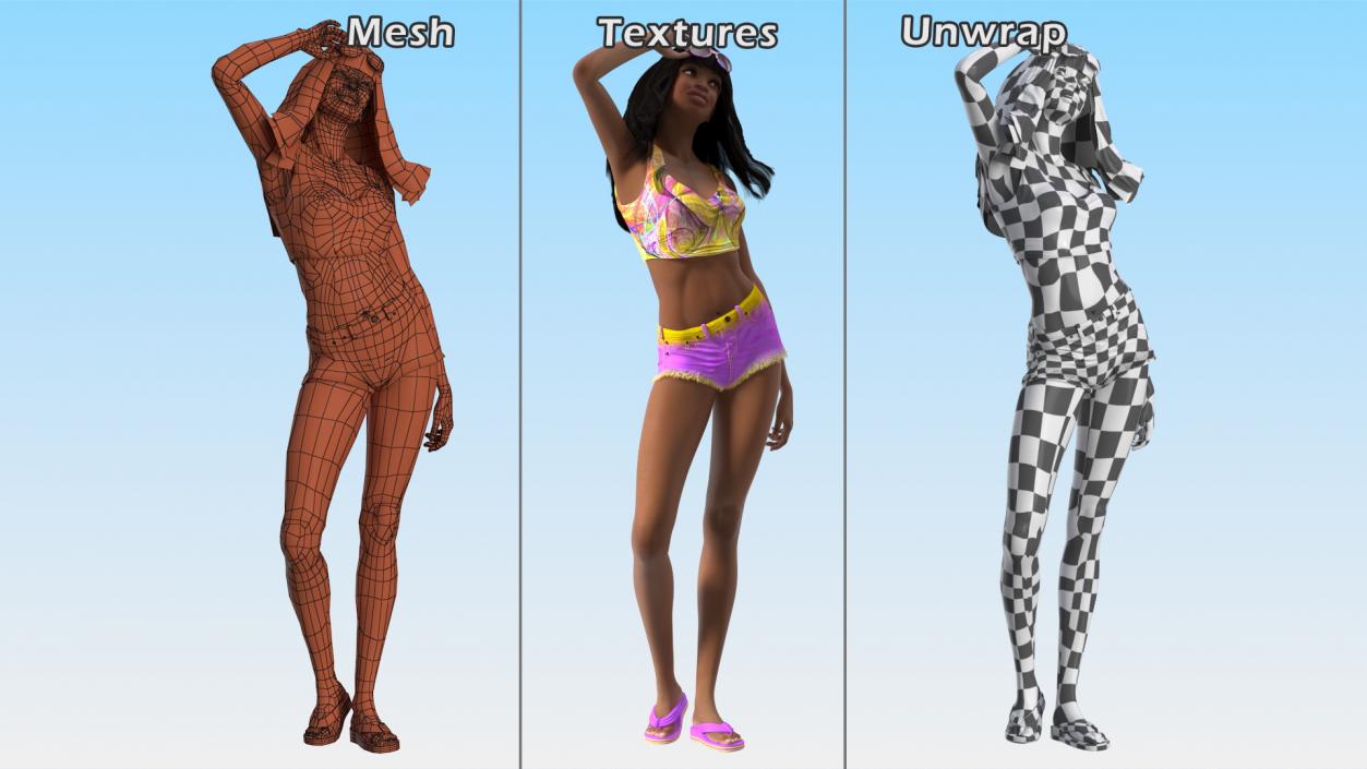 African American Light Skin Teenage Girl Beach Style 3D