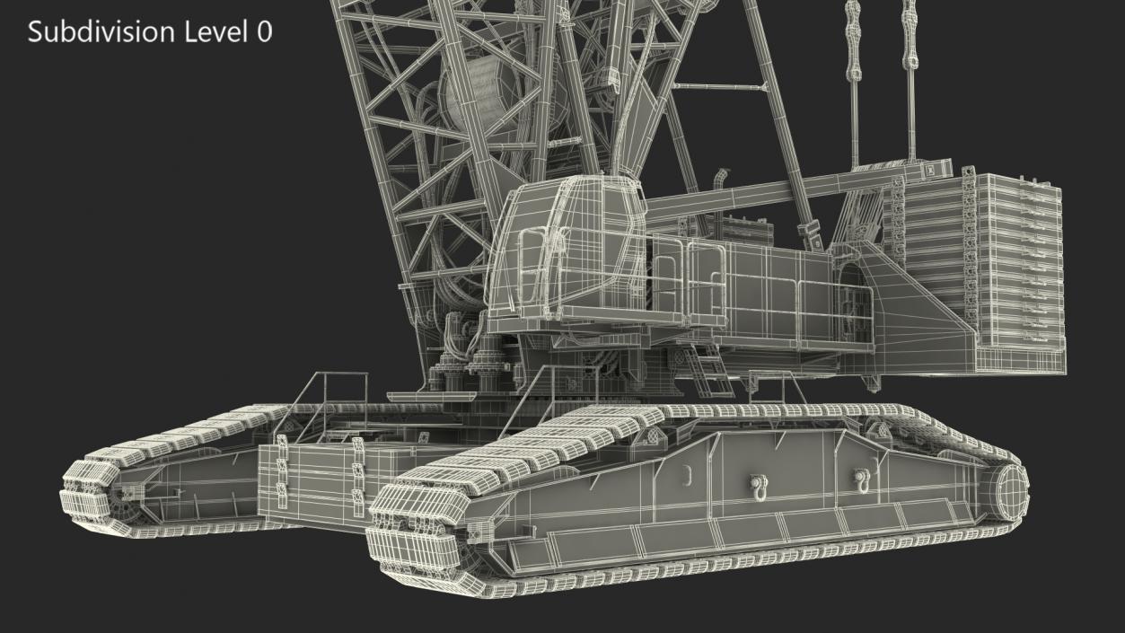 3D Heavy Lifting Crawler Crane Yellow Rigged