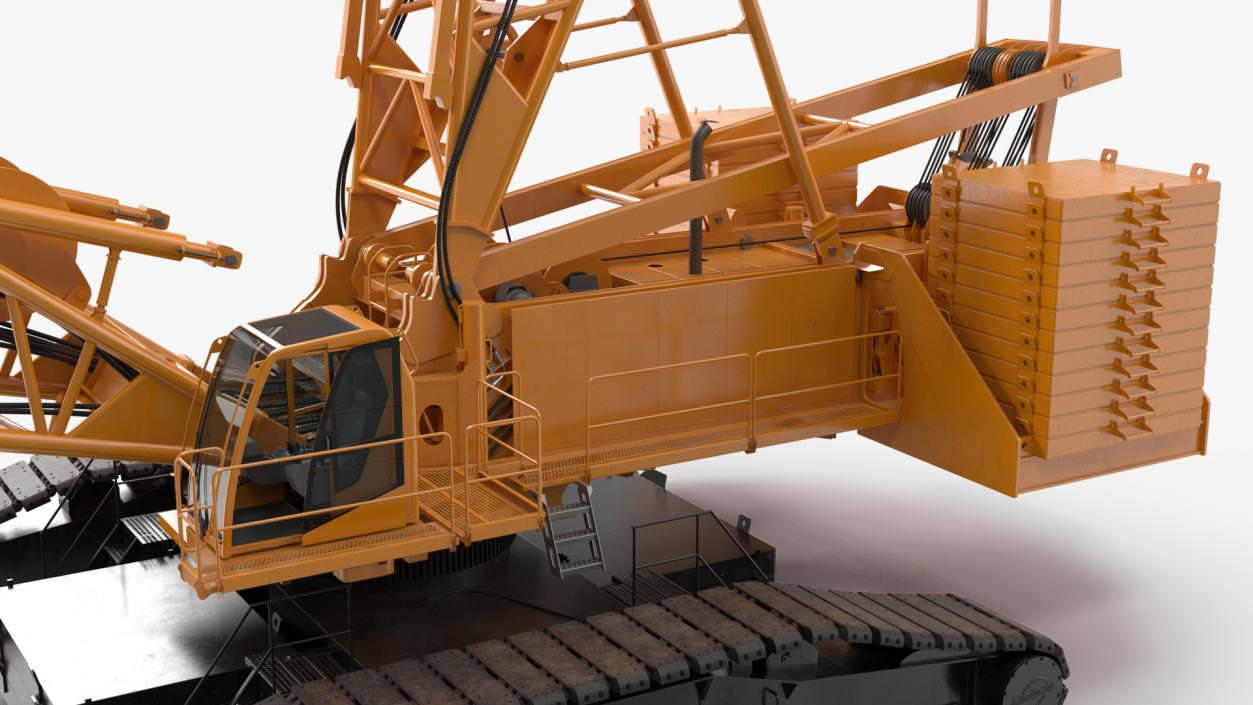 3D Heavy Lifting Crawler Crane Yellow Rigged