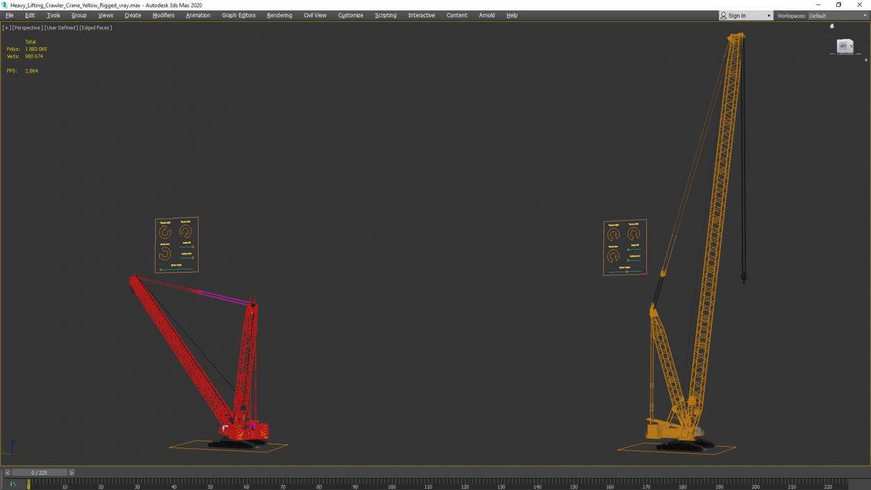 3D Heavy Lifting Crawler Crane Yellow Rigged