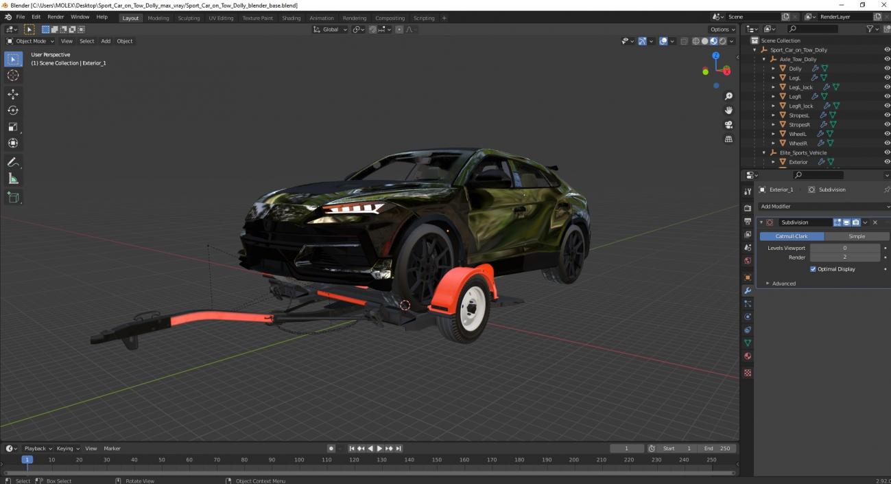 Sport Car on Tow Dolly 3D