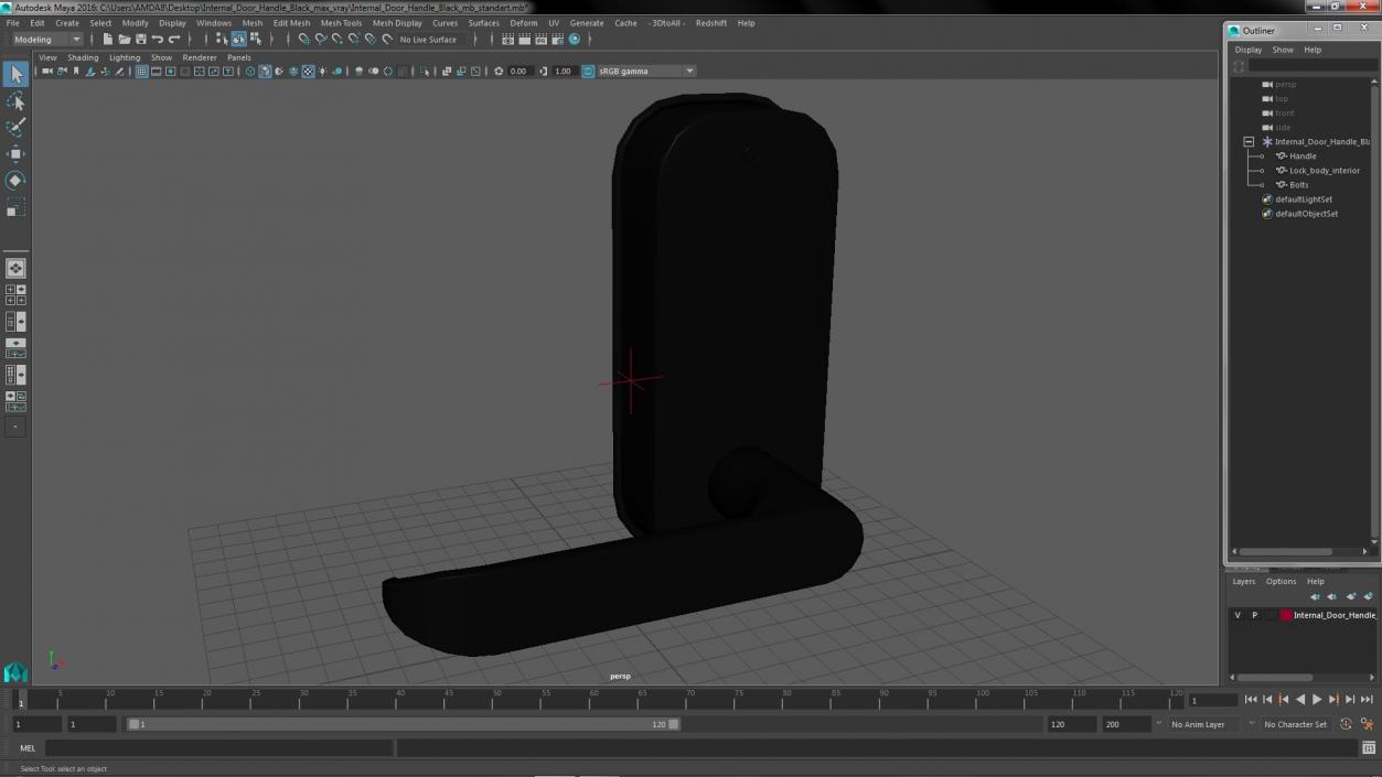 3D Internal Door Handle Black