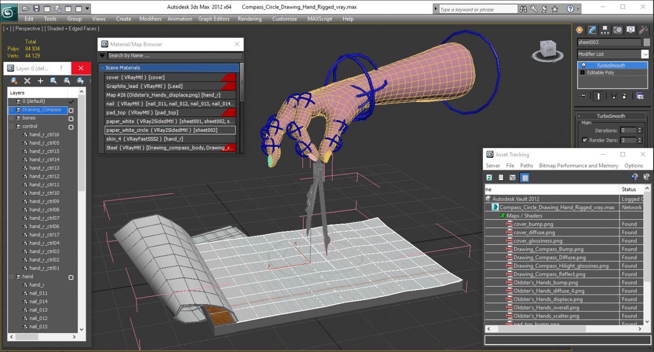 Compass Circle Drawing Hand Rigged 3D model