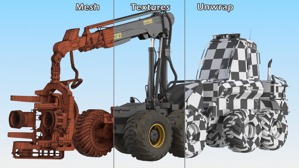 3D model Forestry Harvester PONSSE Bear 8W Dirty Rigged for Cinema 4D