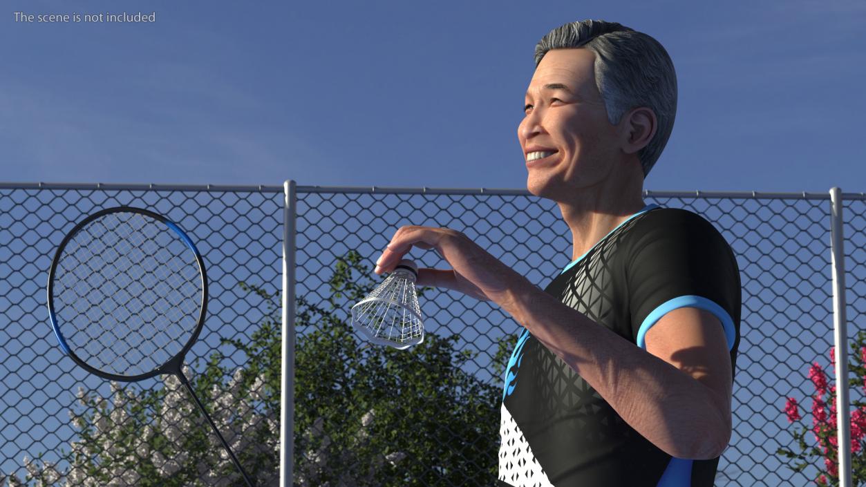 Korean Old Aged Man Playing Badminton 3D