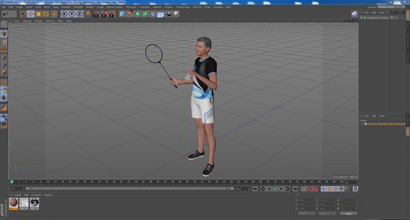 Korean Old Aged Man Playing Badminton 3D