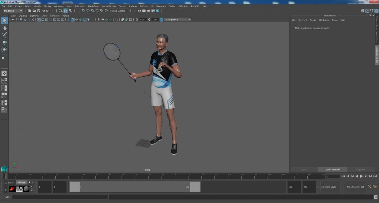 Korean Old Aged Man Playing Badminton 3D