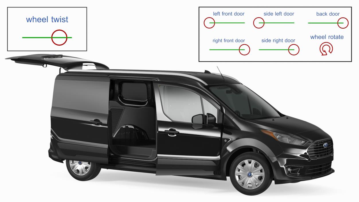 Ford Transit Connect Tailgate Black Rigged 3D