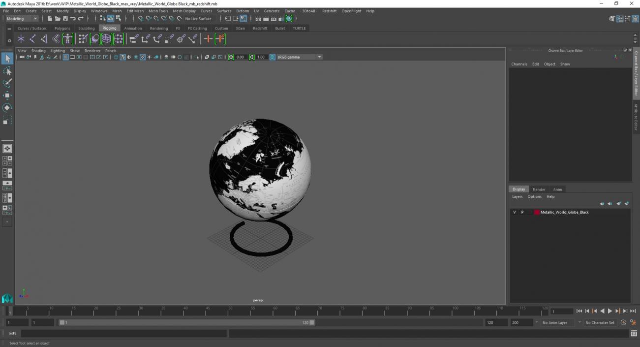 3D Metallic World Globe Black