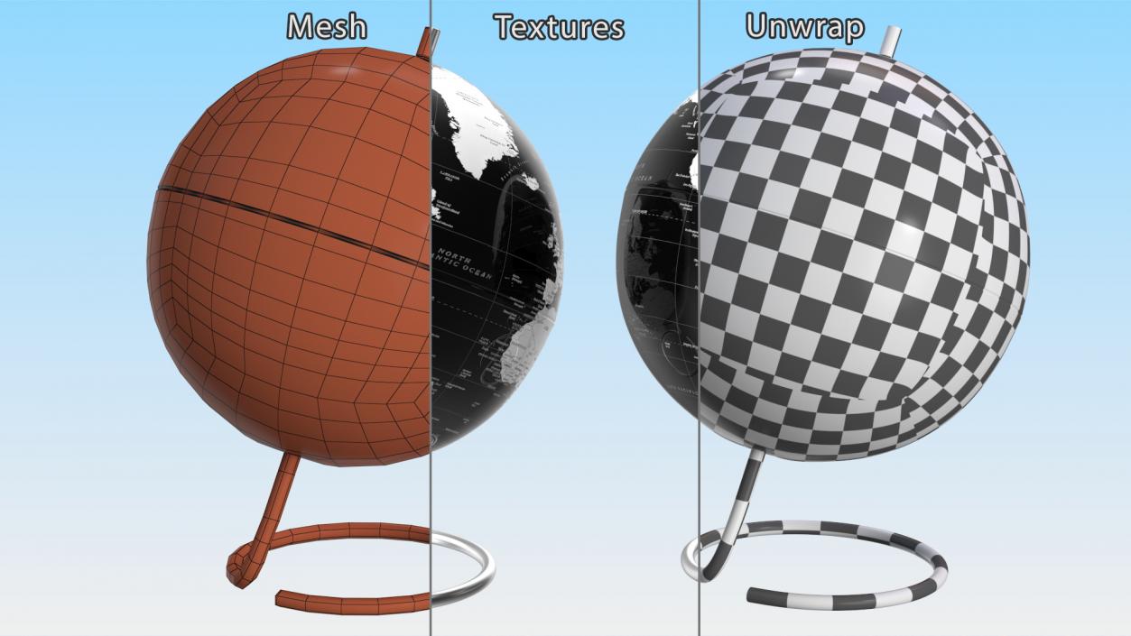 3D Metallic World Globe Black