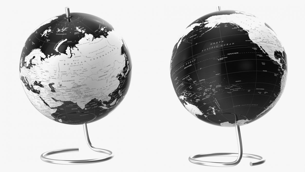 3D Metallic World Globe Black