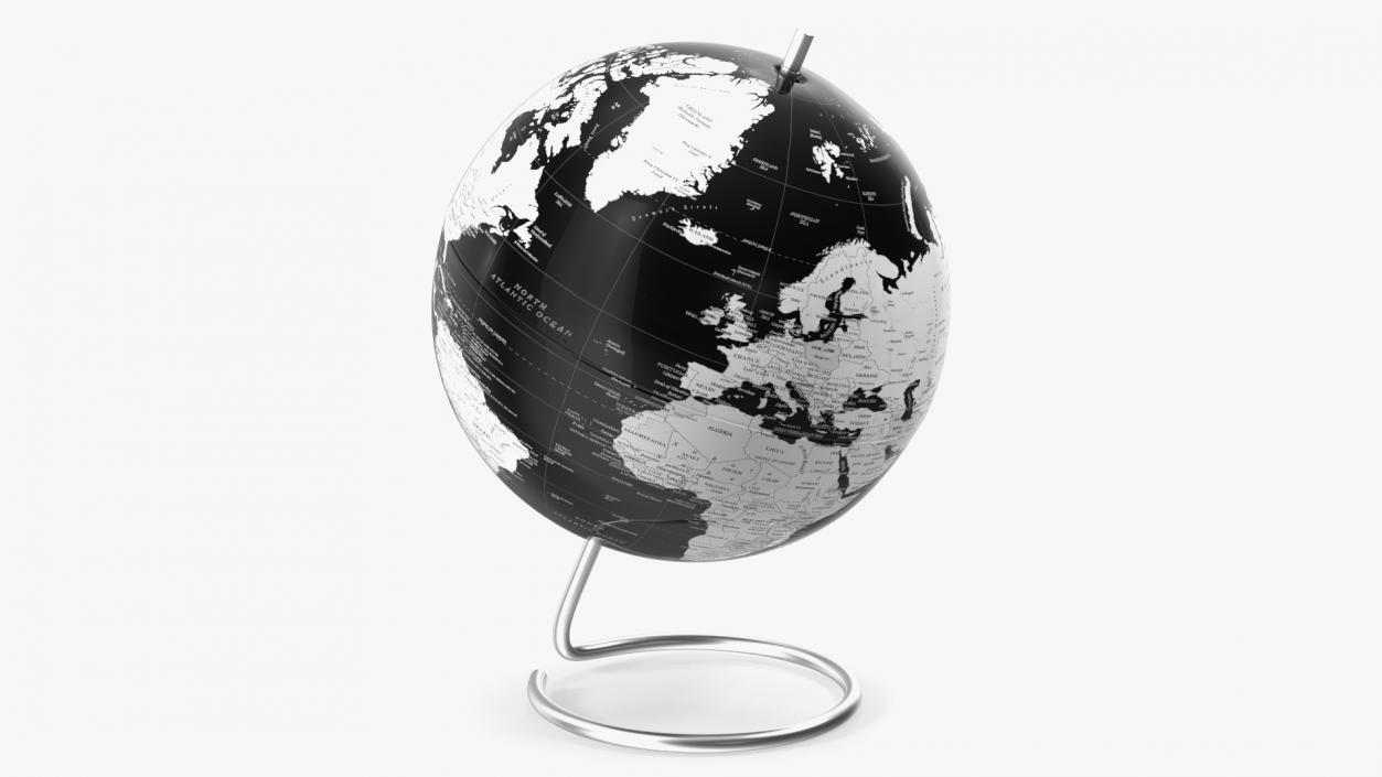 3D Metallic World Globe Black