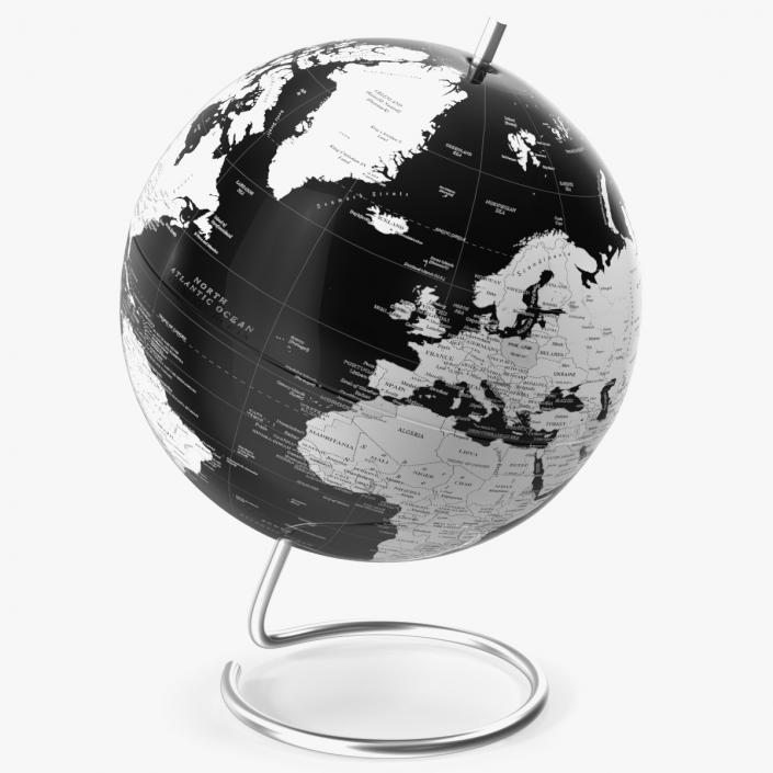 3D Metallic World Globe Black