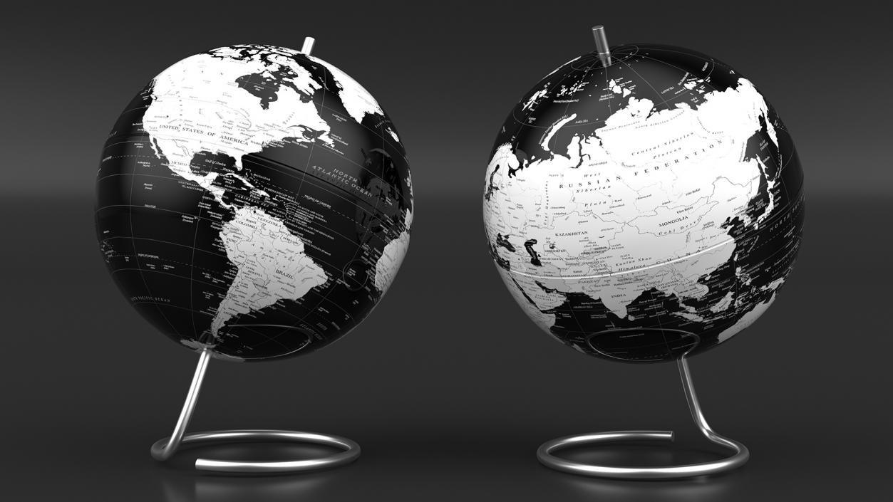 3D Metallic World Globe Black