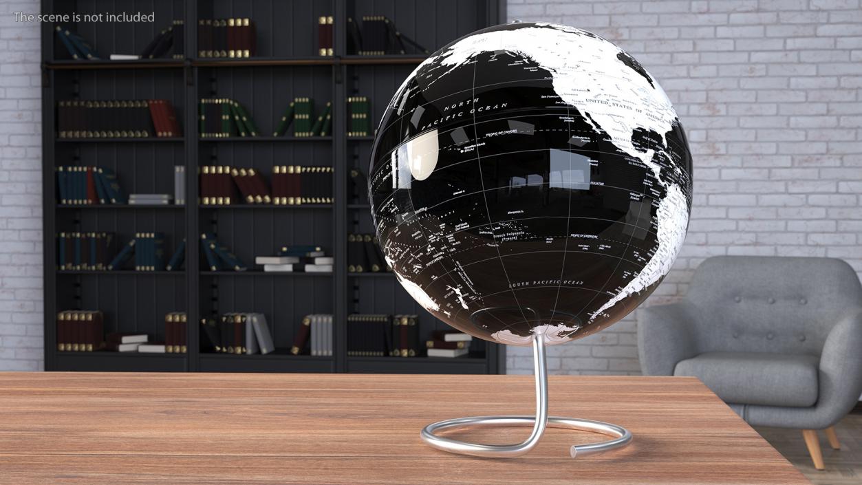 3D Metallic World Globe Black