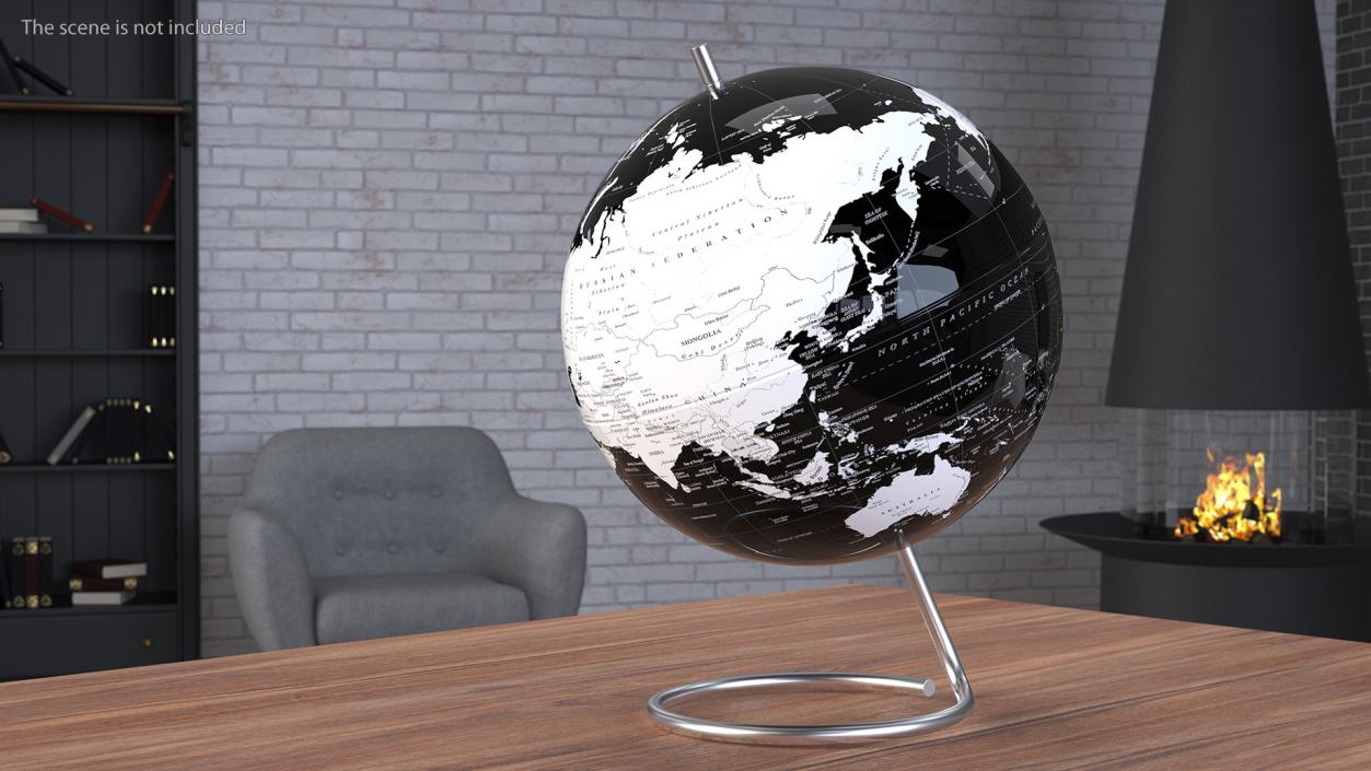 3D Metallic World Globe Black