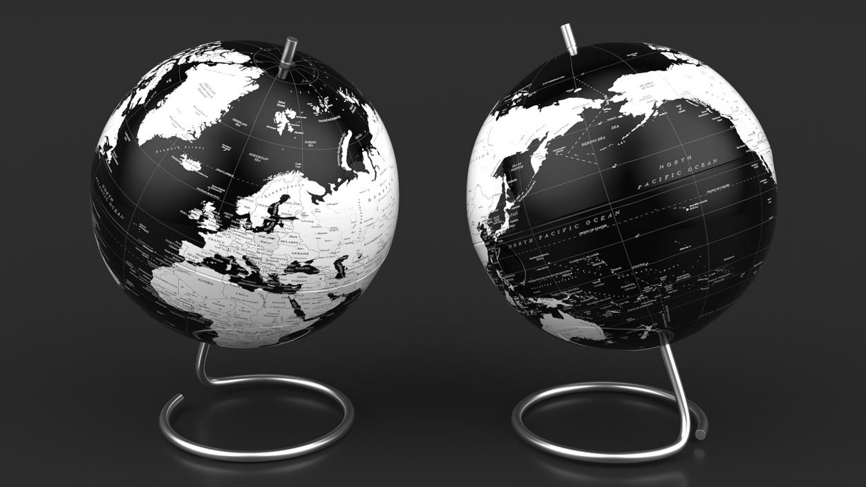 3D Metallic World Globe Black