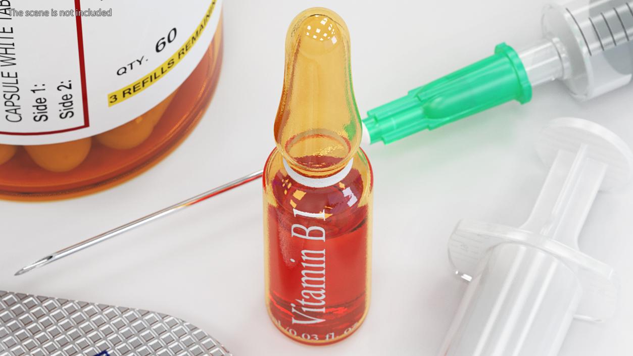 Thiamine B1 Injection 1ml Amber Ampoule 3D model