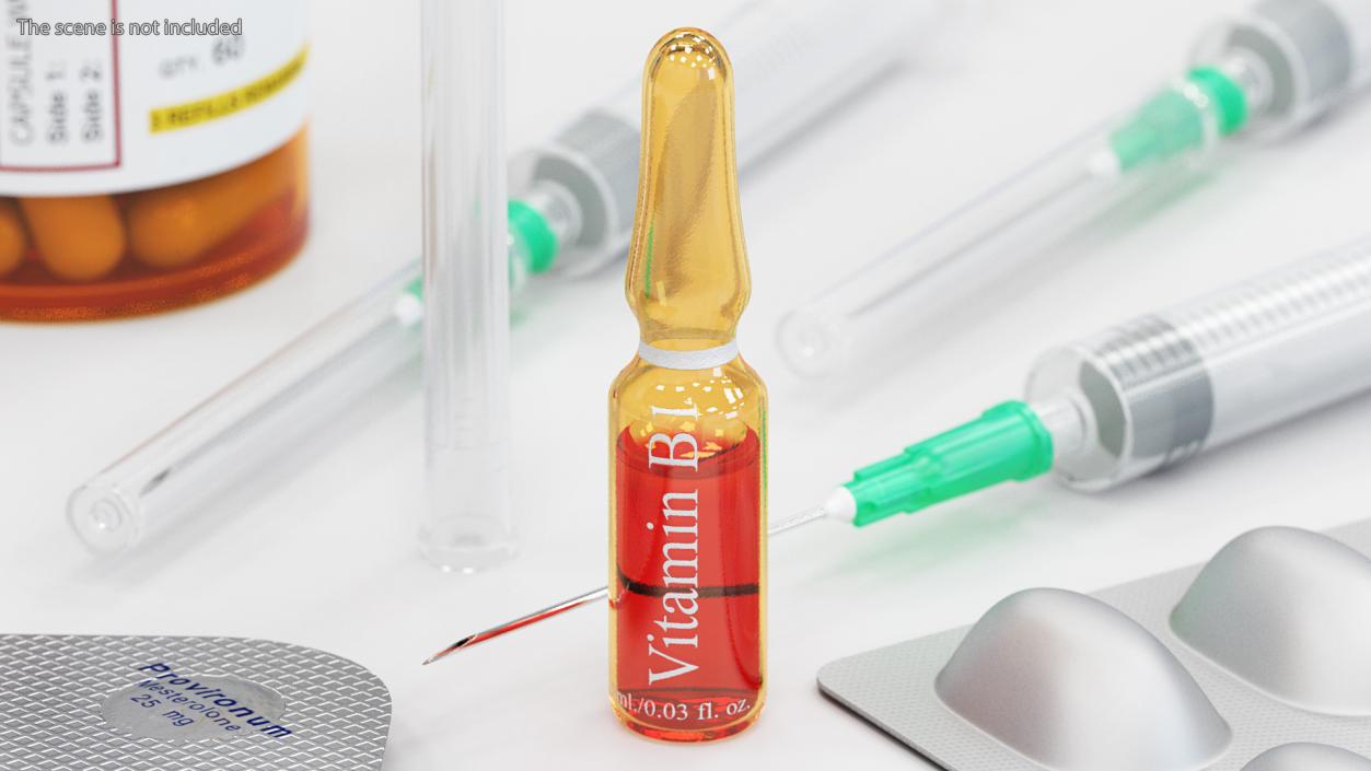 Thiamine B1 Injection 1ml Amber Ampoule 3D model