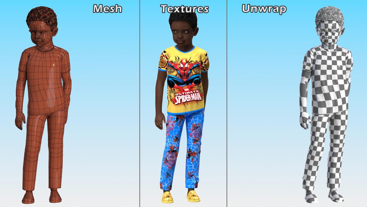 3D Black Child Boy Home Style