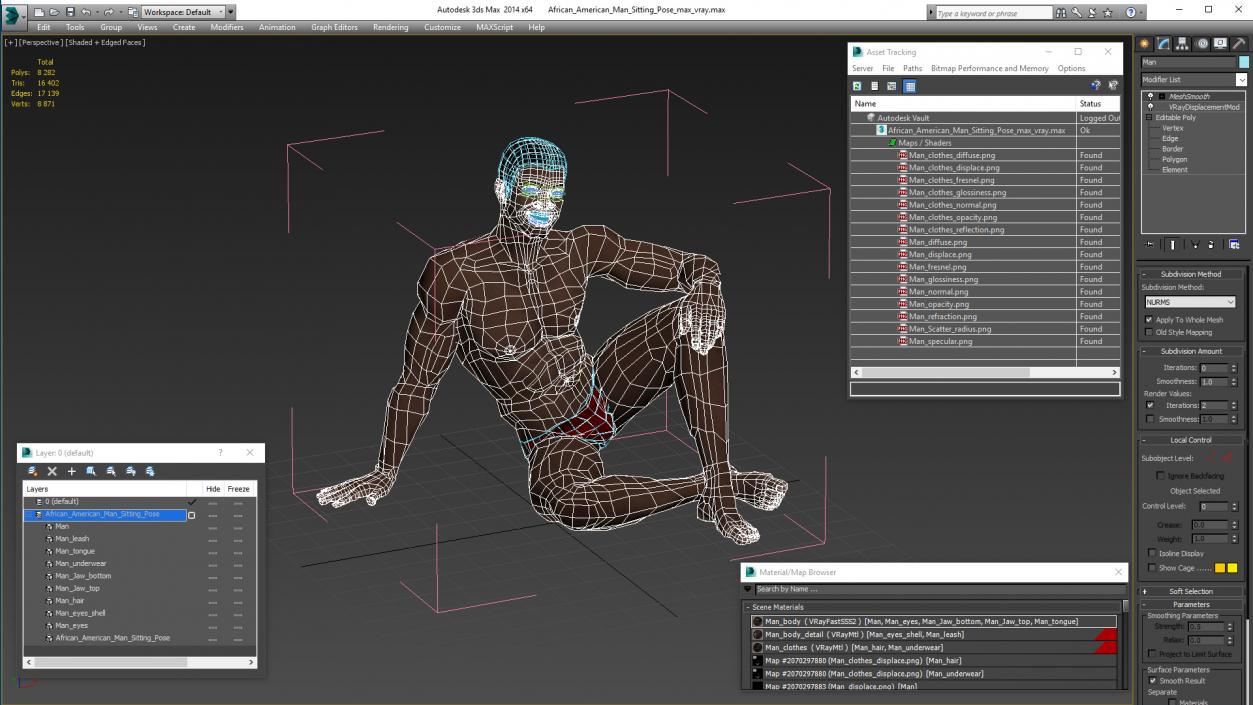 3D African American Man Sitting Pose model