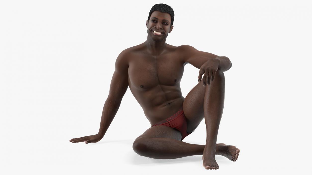 3D African American Man Sitting Pose model