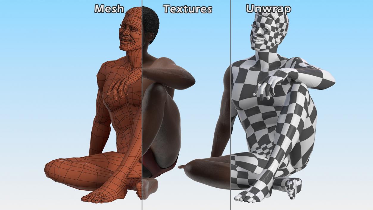 3D African American Man Sitting Pose model