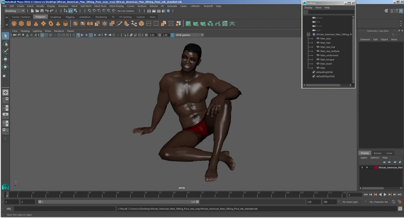 3D African American Man Sitting Pose model