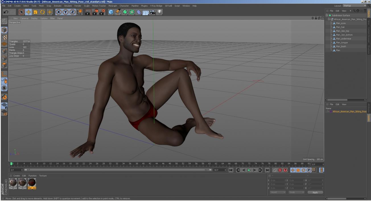 3D African American Man Sitting Pose model