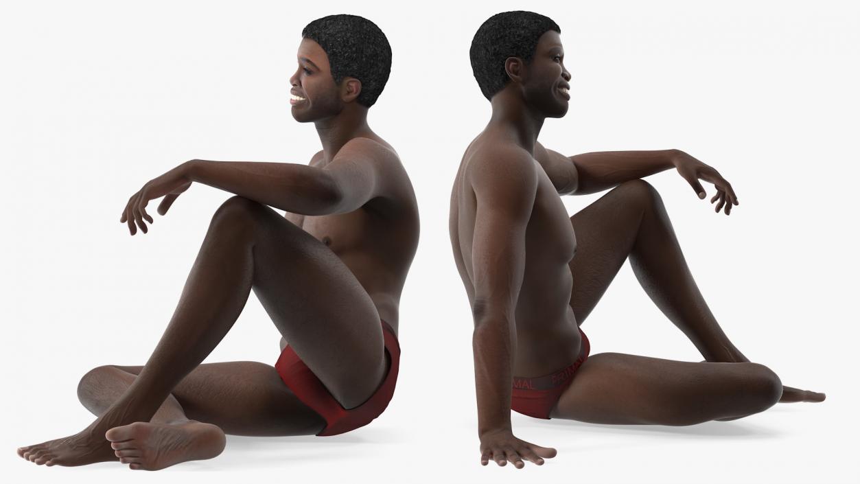 3D African American Man Sitting Pose model