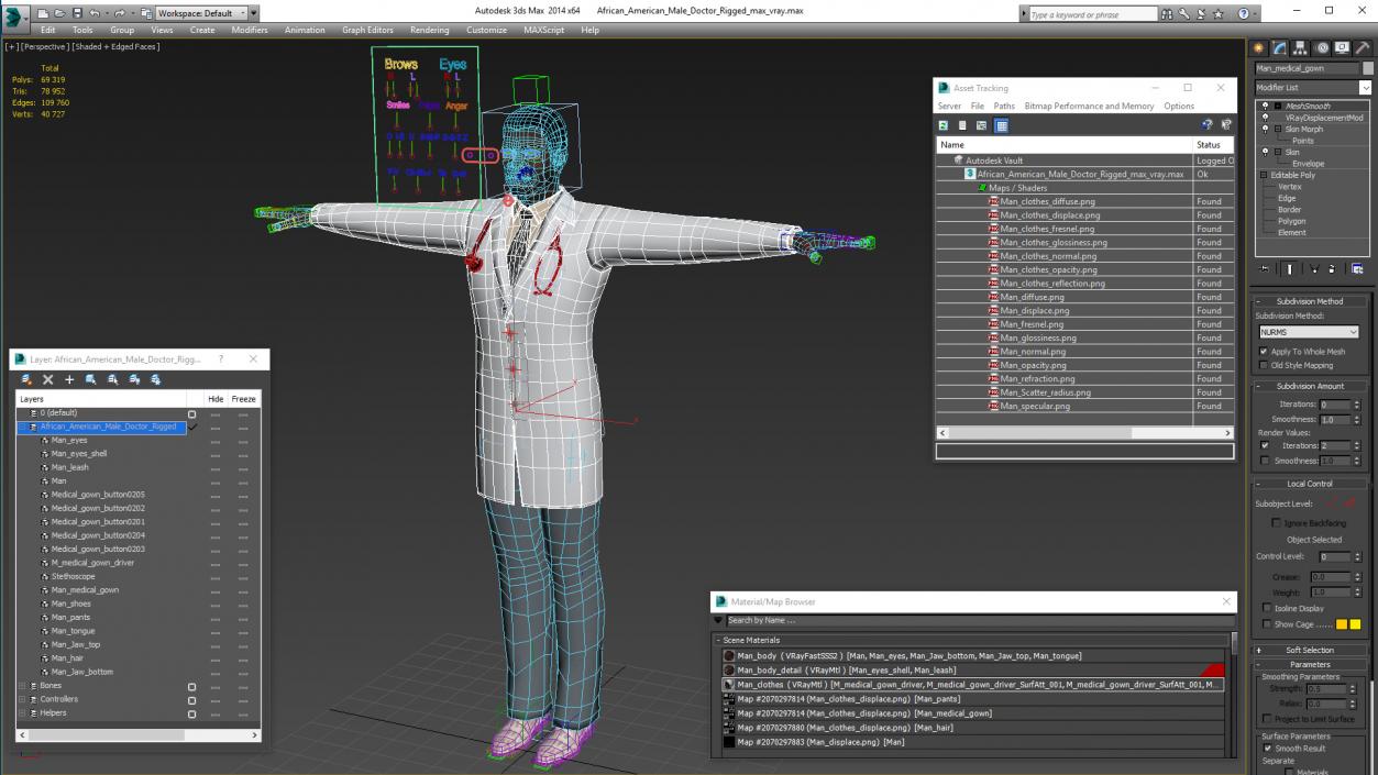 3D model African American Male Doctor Rigged