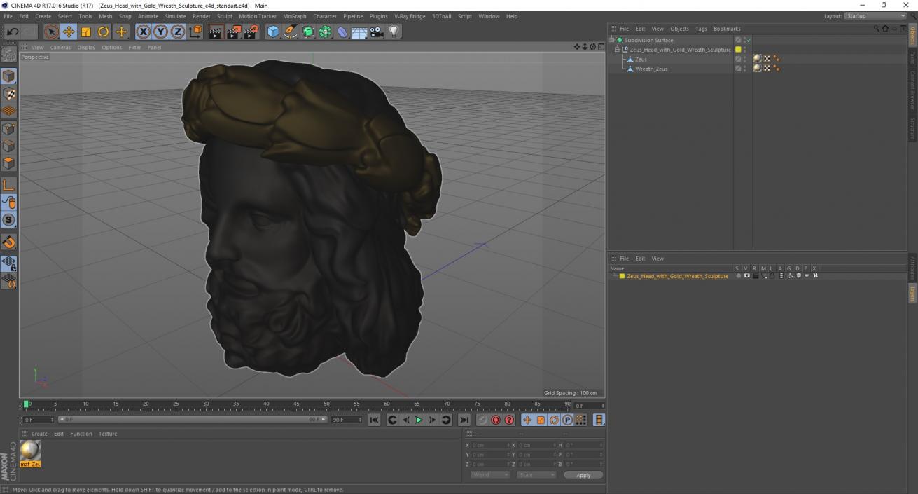 3D Zeus Head with Gold Wreath Sculpture