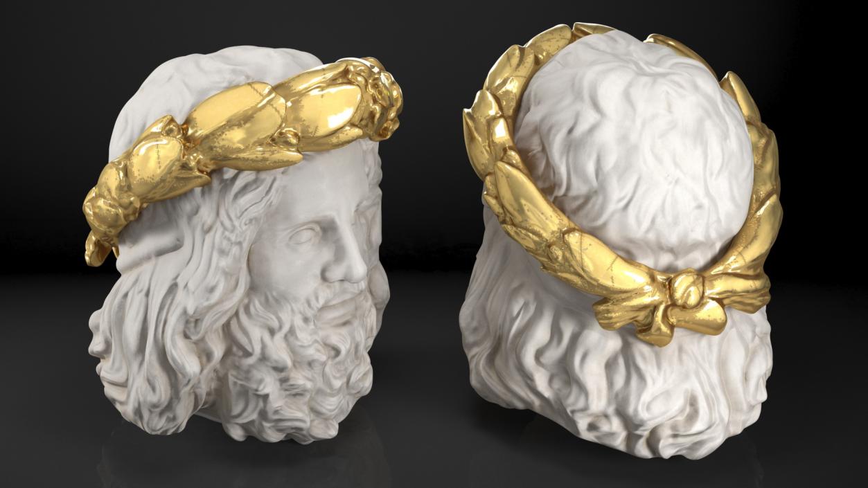 3D Zeus Head with Gold Wreath Sculpture