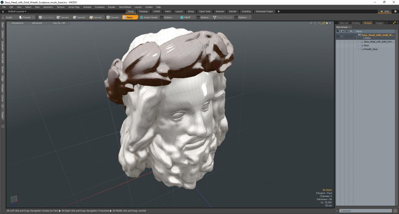 3D Zeus Head with Gold Wreath Sculpture