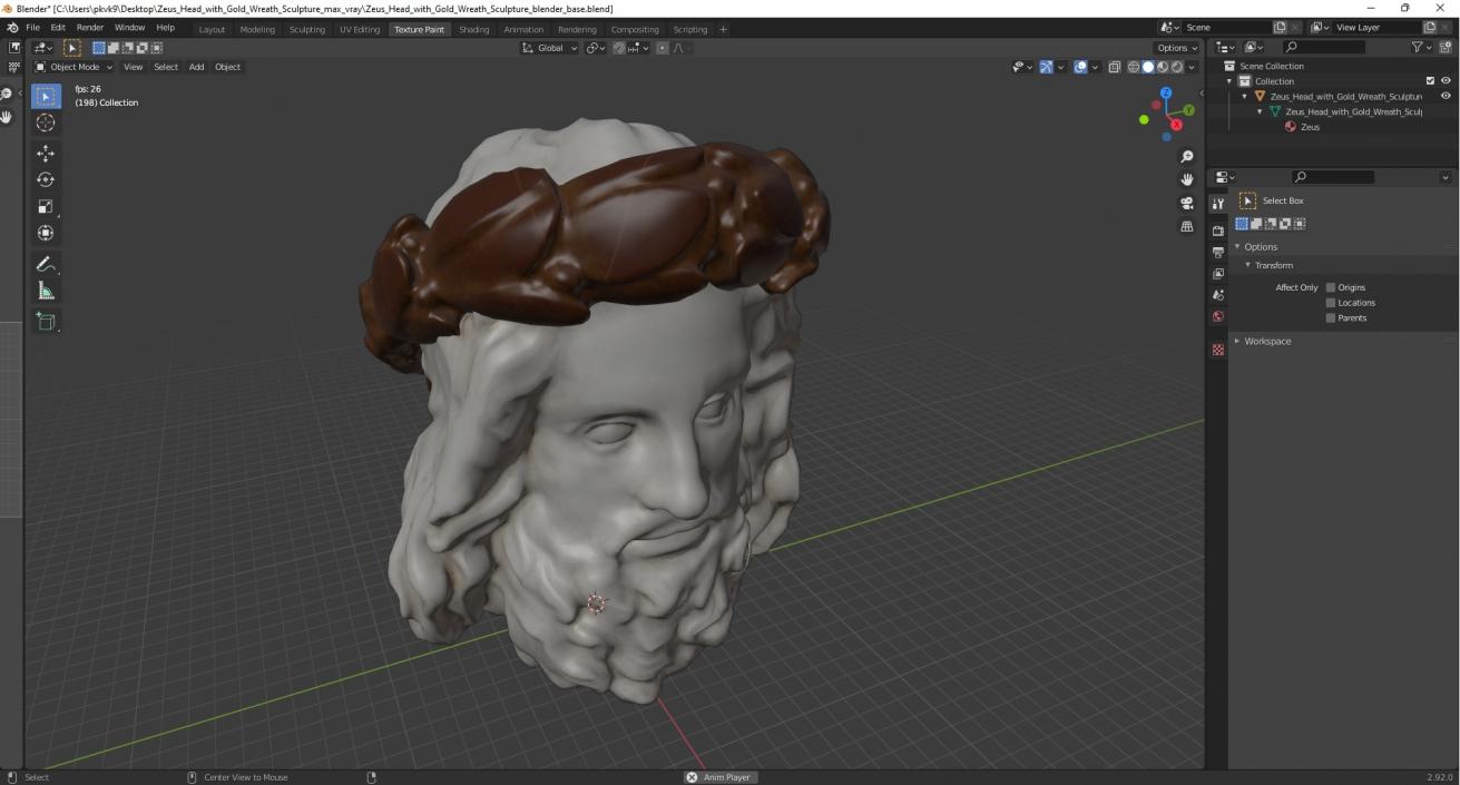 3D Zeus Head with Gold Wreath Sculpture