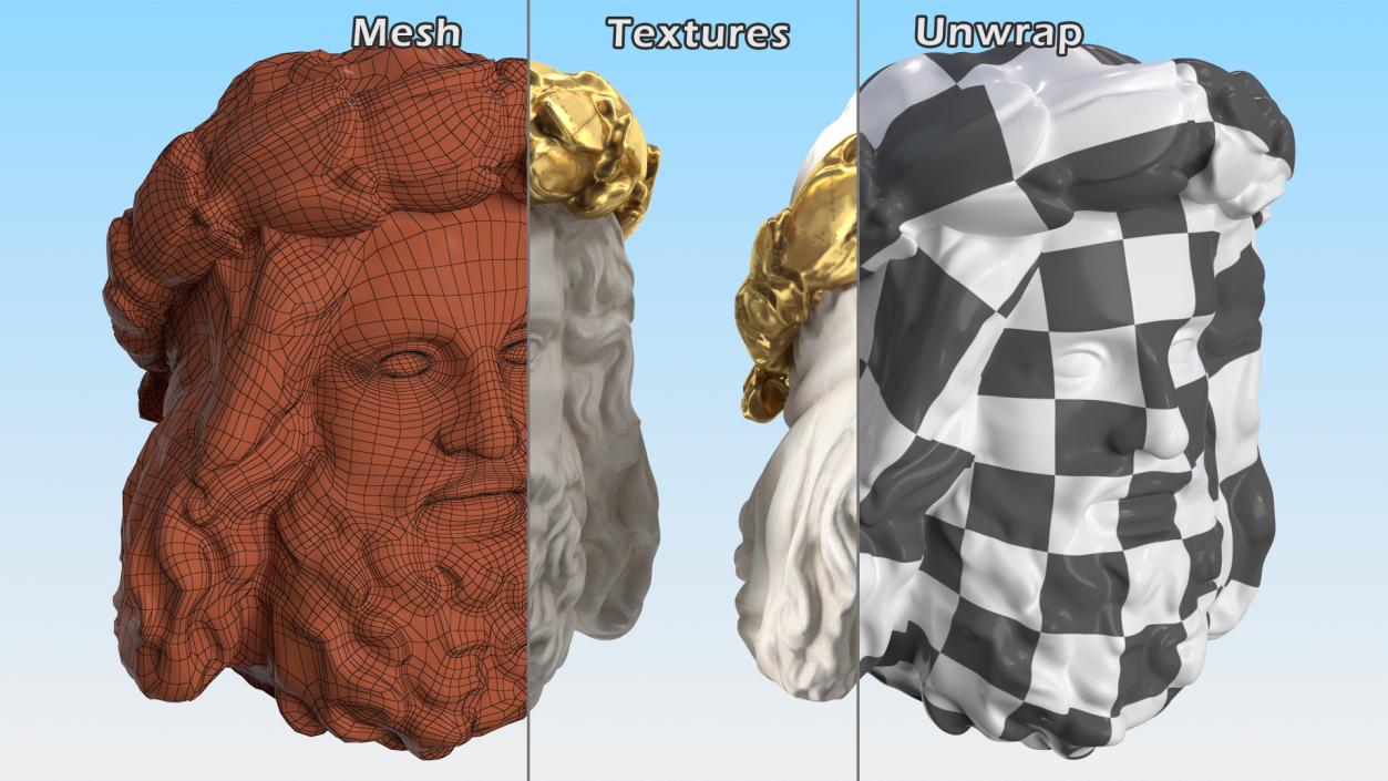 3D Zeus Head with Gold Wreath Sculpture