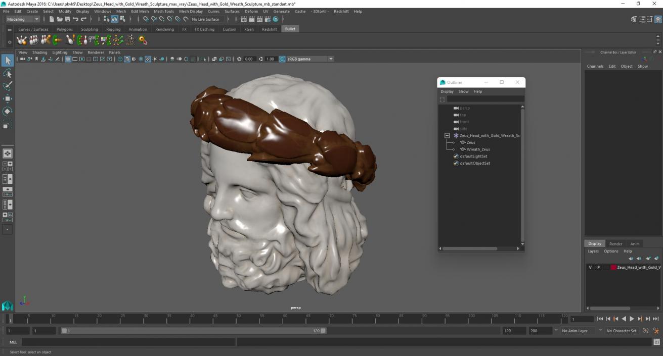 3D Zeus Head with Gold Wreath Sculpture