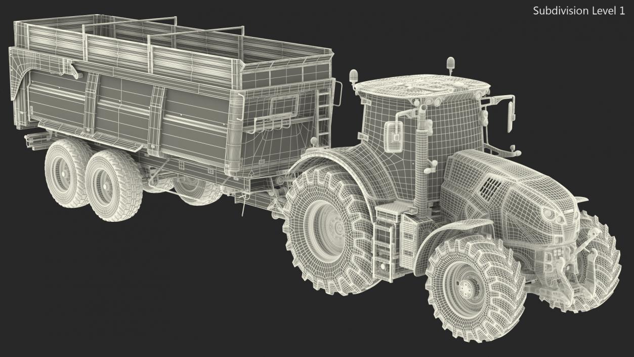 3D model Tractor with Agricultural Trailer Rigged