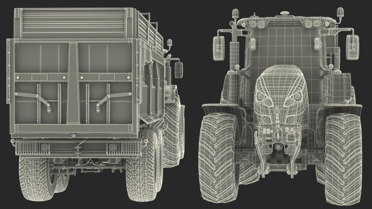 3D model Tractor with Agricultural Trailer Rigged