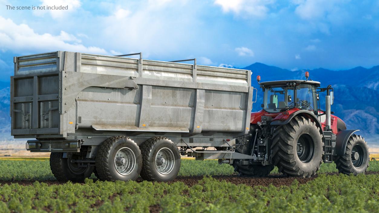 3D model Tractor with Agricultural Trailer Rigged