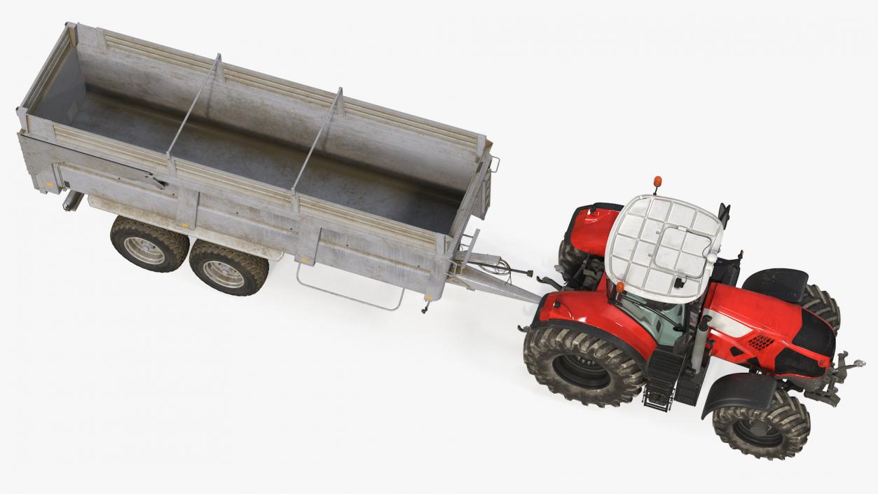 3D model Tractor with Agricultural Trailer Rigged