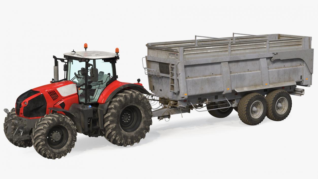 3D model Tractor with Agricultural Trailer Rigged